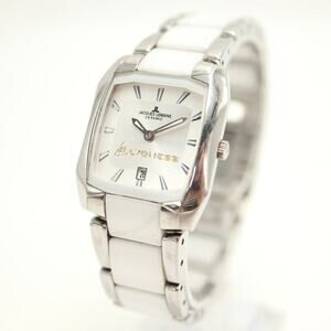 Jacques Lemans Ceramic Swiss White Silver 27mm Watch Sapphire Coat w New Battery